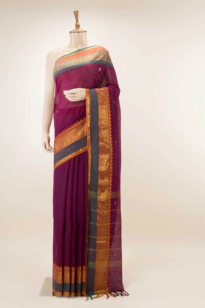 maroon-pure-cotton-saree-with-green-broad-temple-zari-border-sw00000709-a