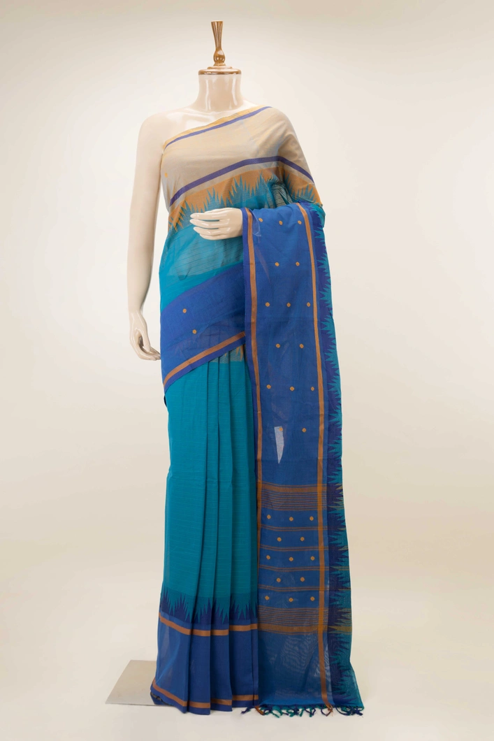 sea-blue-pure-cotton-saree-with-royal-blue-temple-broad-border-sw00000711-a