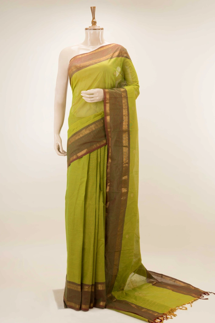 parrot-green-pure-cotton-saree-with-maroon-rettai-pettu-border-sw00000712-a