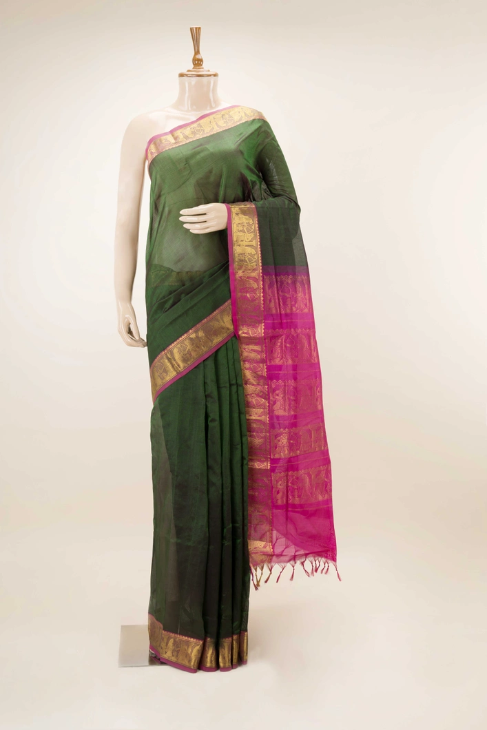 bottle-green-silk-cotton-saree-with-sita-kalyanam-zari-border-magenta-pallu-sw00000718-a