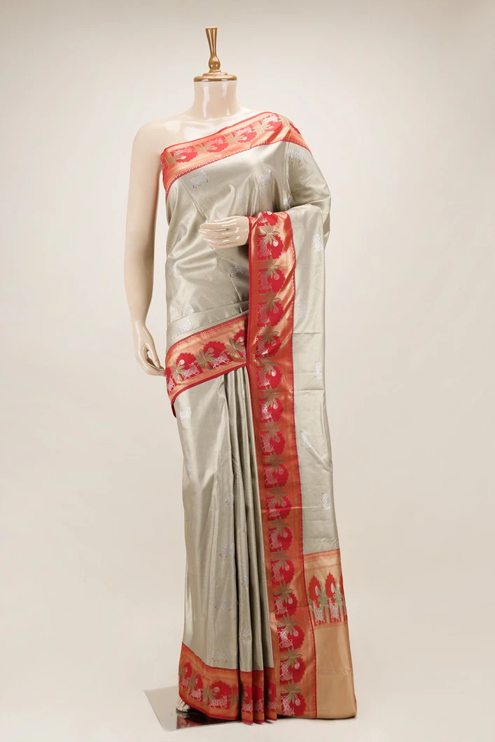 grey-fusion-silk-saree-with-red-border-and-pichwai-motifs-sw00000749-a