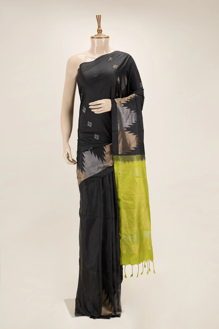 black-with-green-lightweight-silk-saree-sw00000783-a