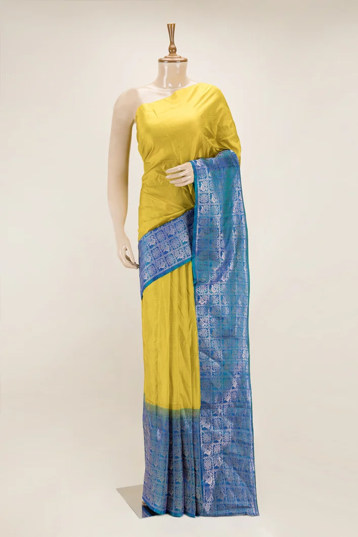lime-yellow-peacock-blue-lightweight-silk-saree-sw00000795-a