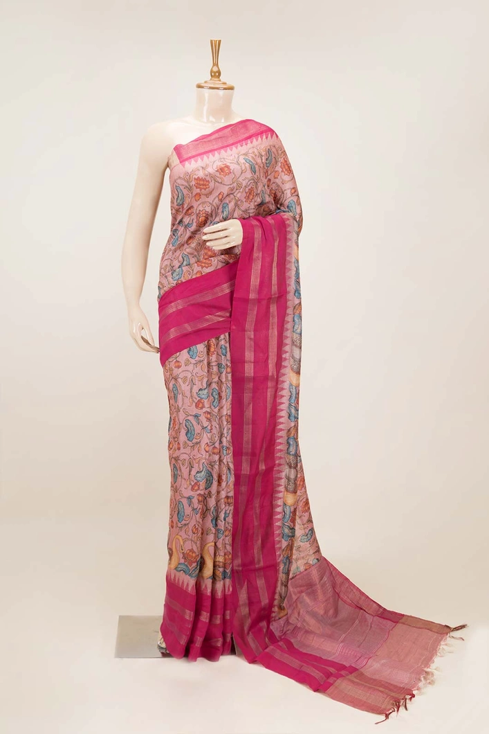 light-pink-with-dark-pink-pure-tussar-saree-with-pichwai-print-sw00000809-a
