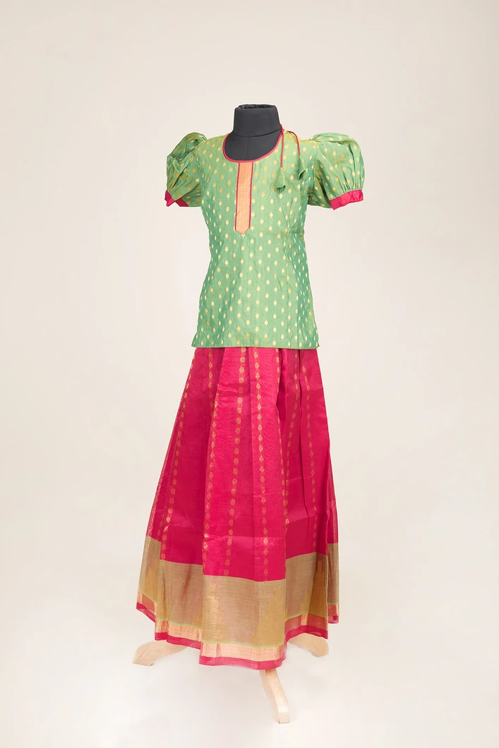 traditional-south-indian-pattu-pavadai-for-girls-parrot-green-red-skp00000900-a