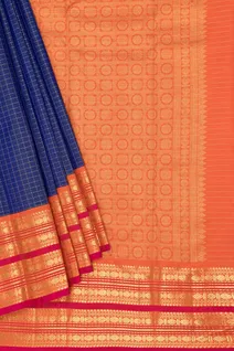 pure-kanchi-silk-saree-royal-blue-with-orange-zari-border-checked-pattern-sw00000918-b