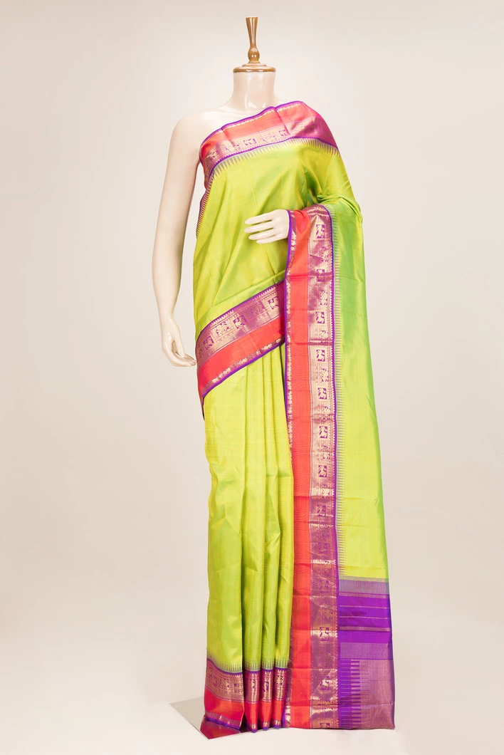 pure-kanchi-silk-saree-parrot-green-with-orange-violet-zari-border-sw00000921-a