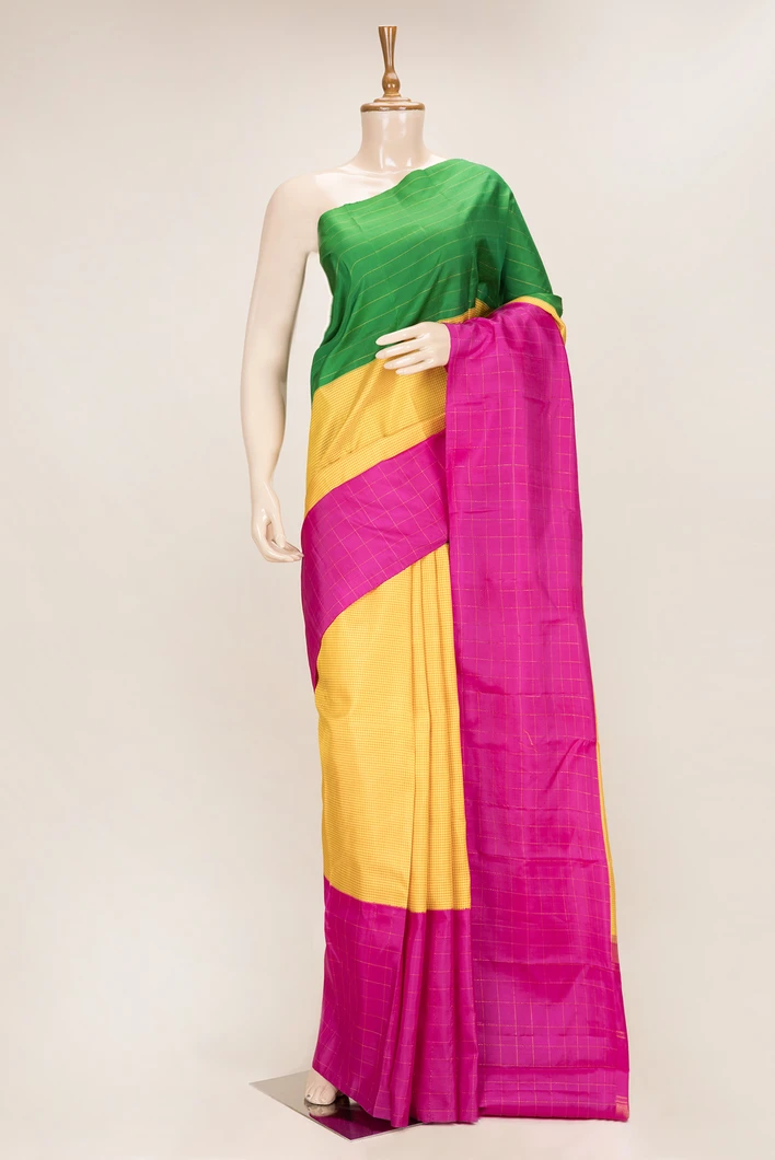 pure-kanchi-silk-saree-tri-color-checks-in-green-yellow-pink-sw00000926-a