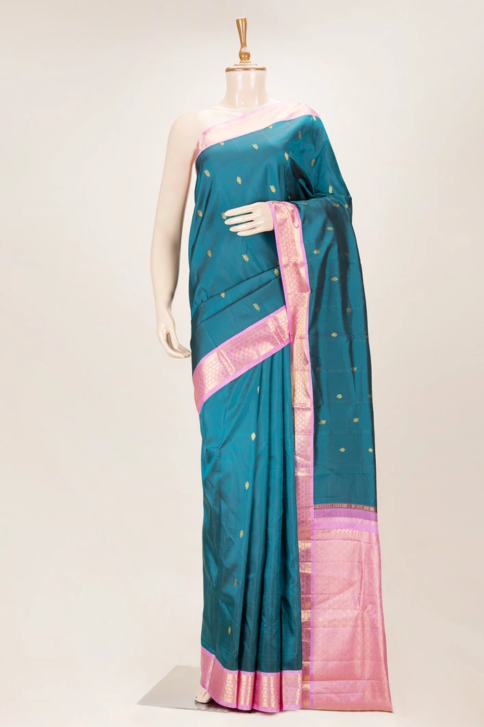 bottle-green-elegance-pure-zari-kanchi-silk-saree-with-baby-pink-border-sw00000682-a