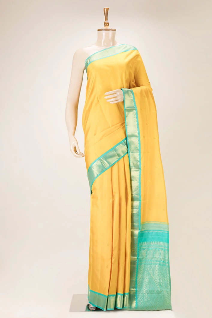 sunshine-yellow-pure-zari-kanchi-silk-saree-with-sea-green-border-sw00000936-a