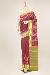 maroon-olive-green-ikkat-cotton-saree-with-parrot-motif-border-sw00000948-a