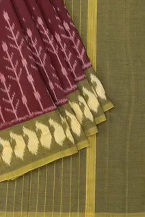 maroon-olive-green-ikkat-cotton-saree-with-parrot-motif-border-sw00000948-b