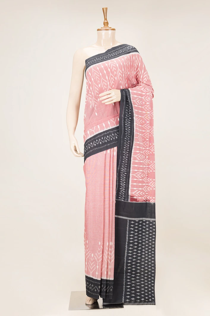 lotus-pink-black-ikkat-cotton-saree-with-geometric-border-sw00000949-a