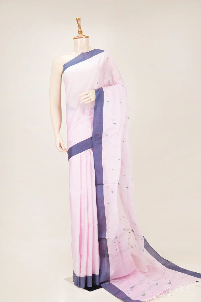 light-pink-bengal-cotton-saree-with-geometric-motifs-navy-blue-border-sw00000962-a