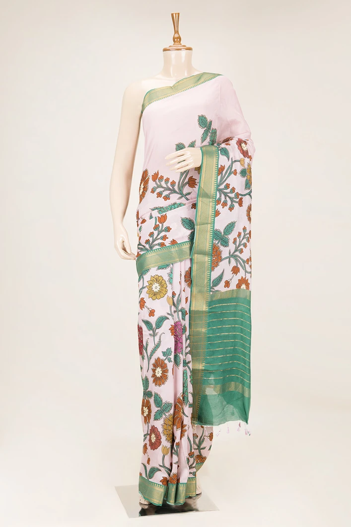 baby-pink-chanderi-cotton-saree-with-multicolour-floral-prints-and-green-border-sw00000965-a