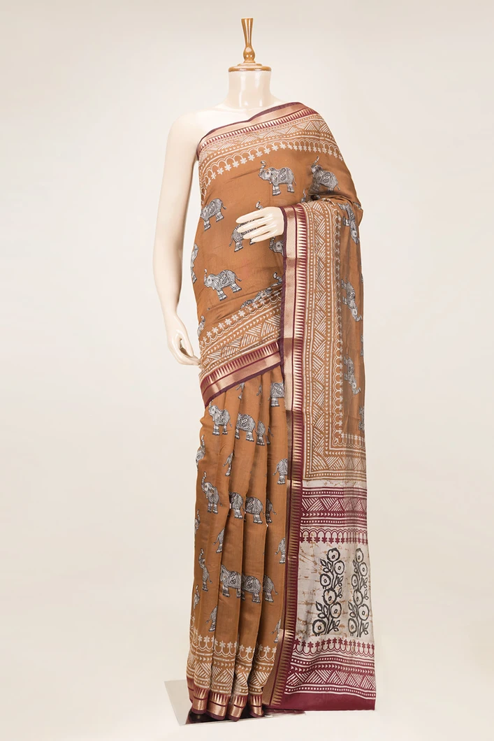 honey-chanderi-cotton-saree-with-maroon-border-elephant-motifs-sw00000974-a