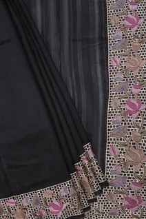 black-semi-tussar-saree-with-pink-floral-border-embroidery-sw00000981-b