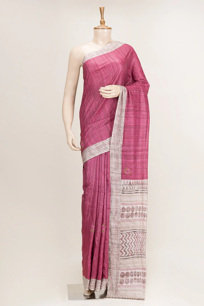 semi-tussar-magenta-saree-with-printed-pallu-subtle-embroidery-sw00000997-a