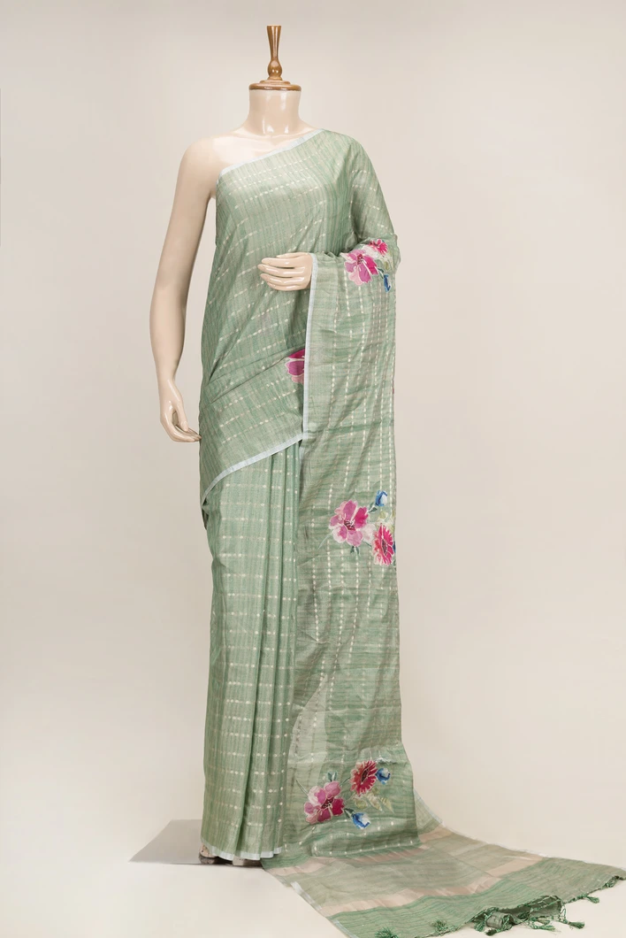 semi-tussar-green-checked-saree-with-floral-digital-prints-sw000001004-a