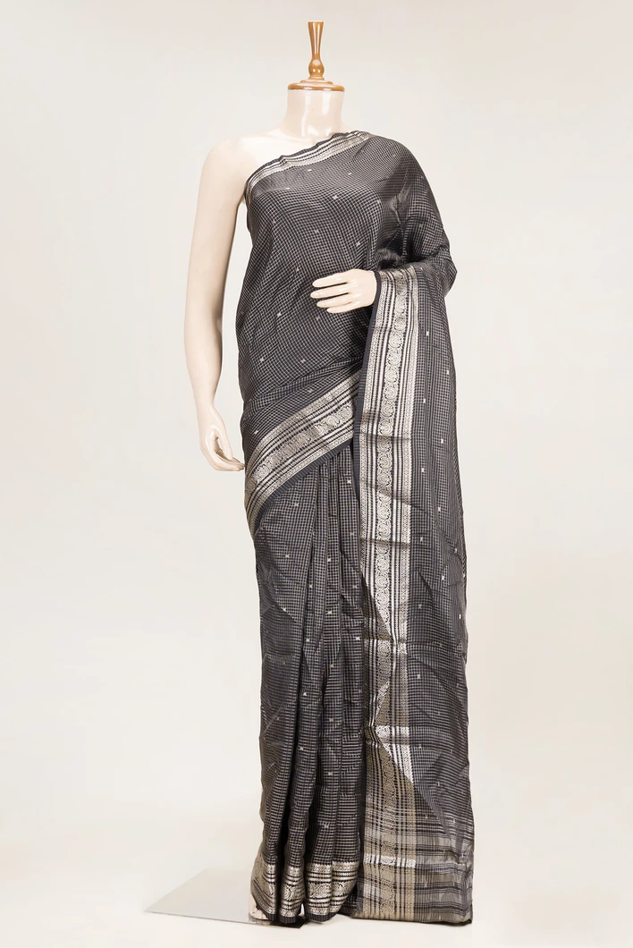 black-semi-tussar-saree-with-silver-zari-checks-sw000001121-a