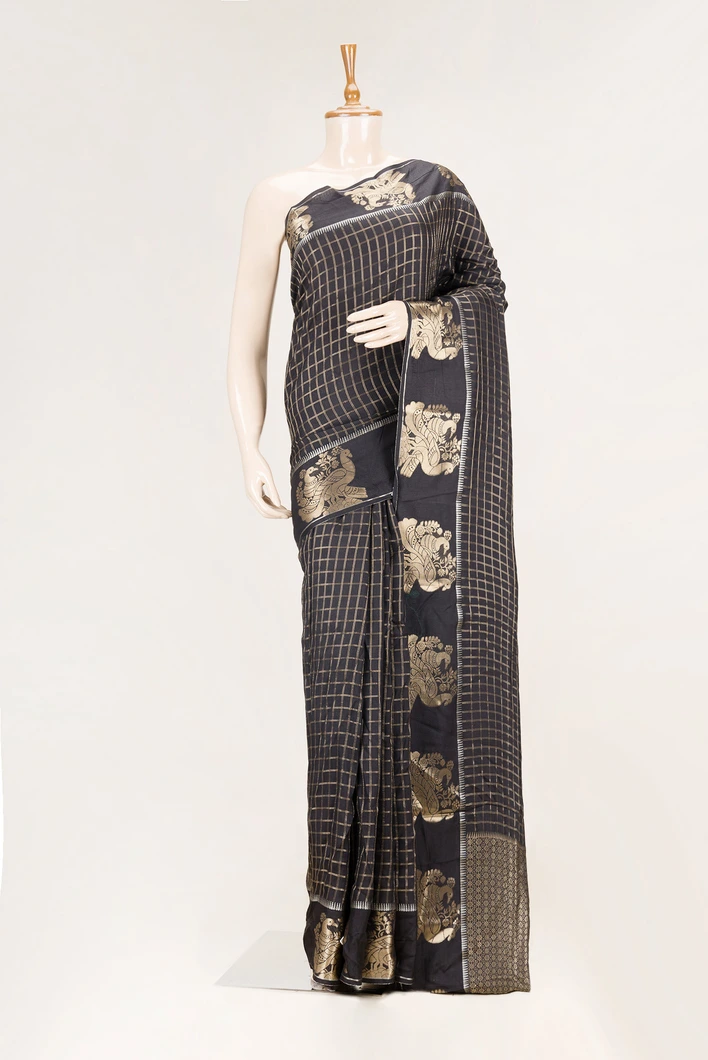 black-semi-tussar-saree-with-zari-checks-motifs-sw000001123-a