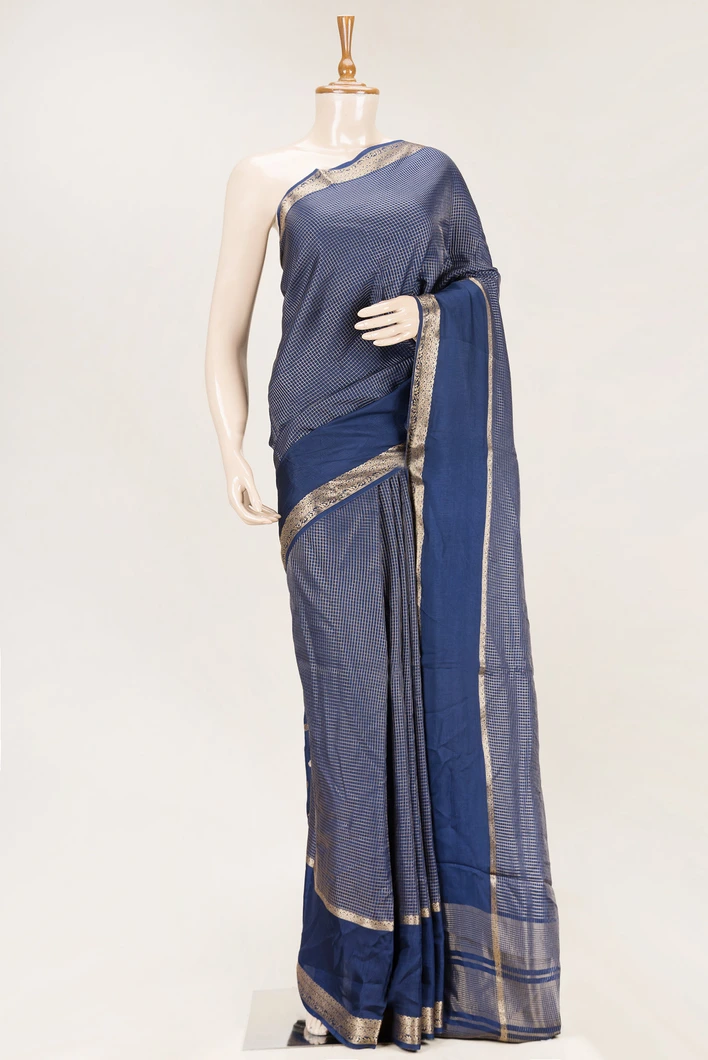 navy-blue-semi-tussar-saree-with-zari-border-fine-checks-sw000001124-a
