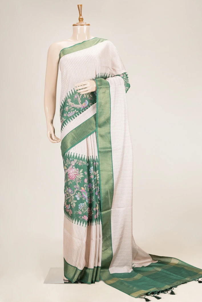 ivory-semi-tussar-checked-saree-with-green-floral-pallu-sw000001136-a