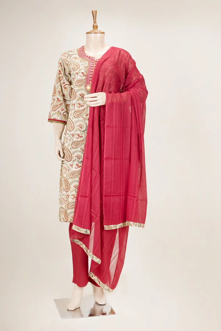 maroon-beige-kalamkari-cotton-3-piece-salwar-set-sws000001166-a