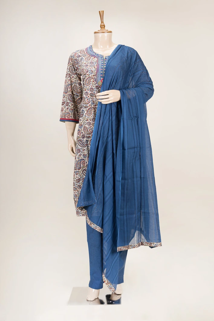 beige-blue-kalamkari-cotton-3-pcs-salwar-set-sws000001167-a