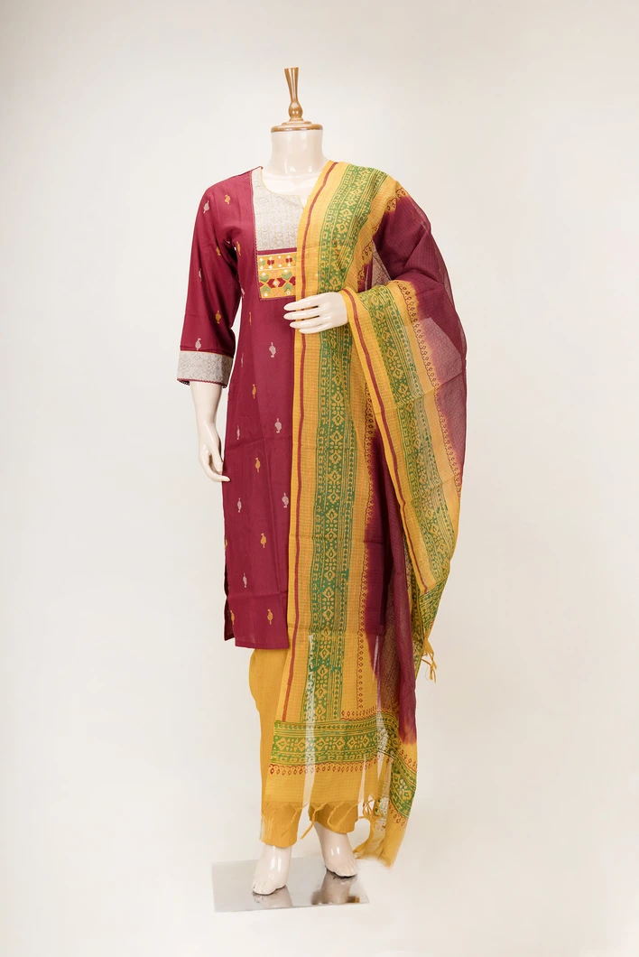 maroon-mustard-pure-cotton-3-piece-salwar-suit-set-sws000001170-a