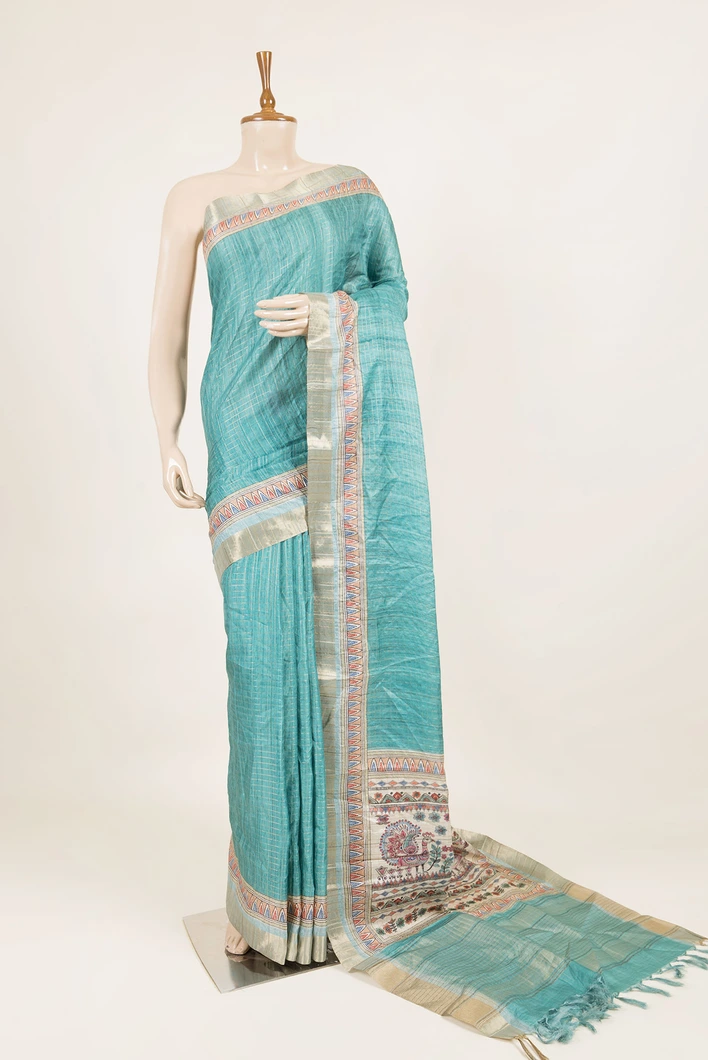 semi-tussar-blue-saree-with-madhubani-border-sw000001319-a