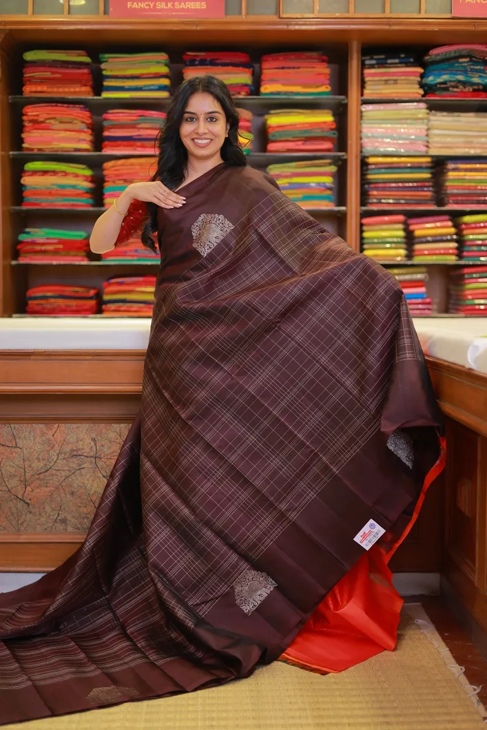 coffee-brown-lightweight-silk-saree-with-orange-silver-zari-checks-sw000001532-a