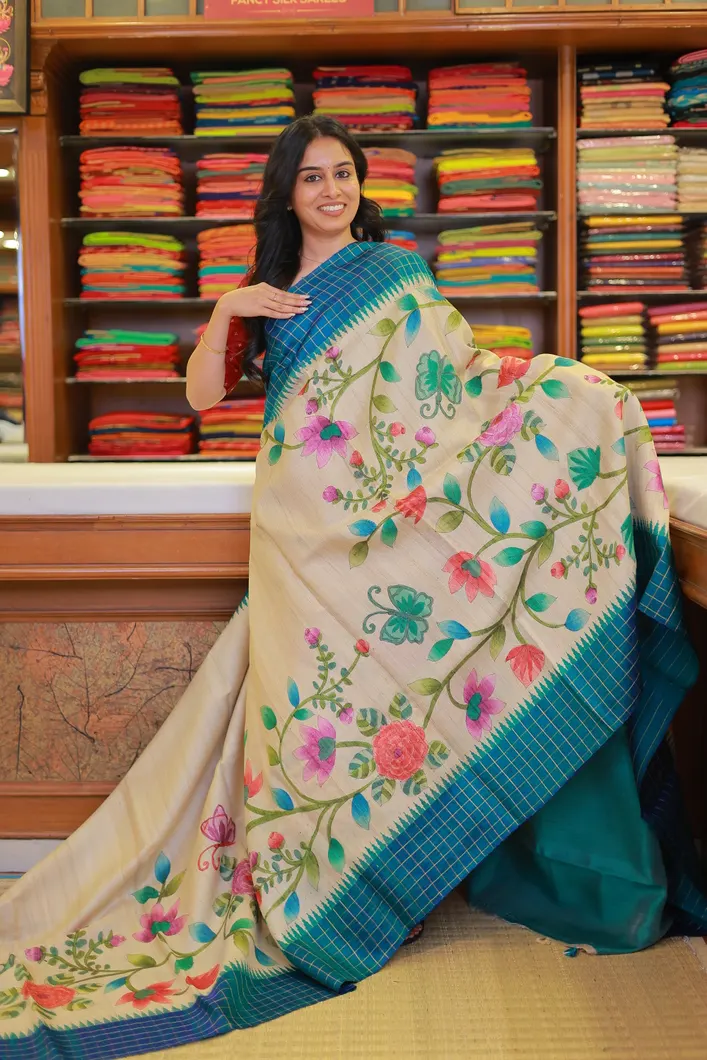 beige-pure-tussar-saree-with-teal-floral-print-sw000001565-a