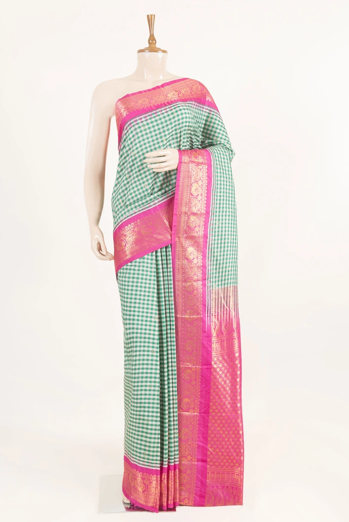 green-silk-mix-saree-with-pink-accents-tiny-checks-sw000001580-a