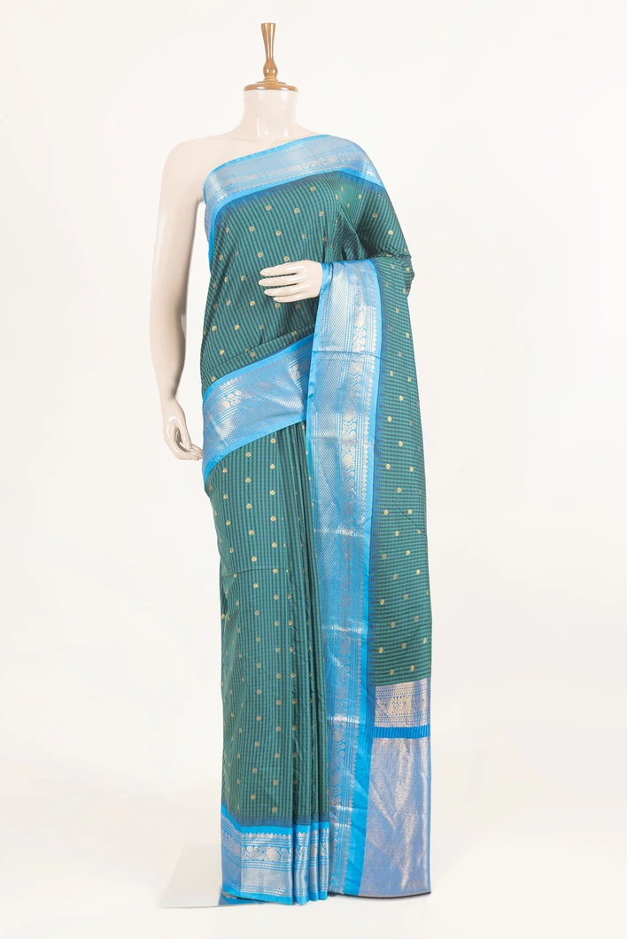 green-silk-mix-saree-with-blue-accents-tiny-checks-sw000001582-a