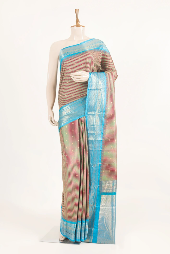 green-red-silk-mix-saree-with-blue-accents-tiny-checks-sw000001583-a