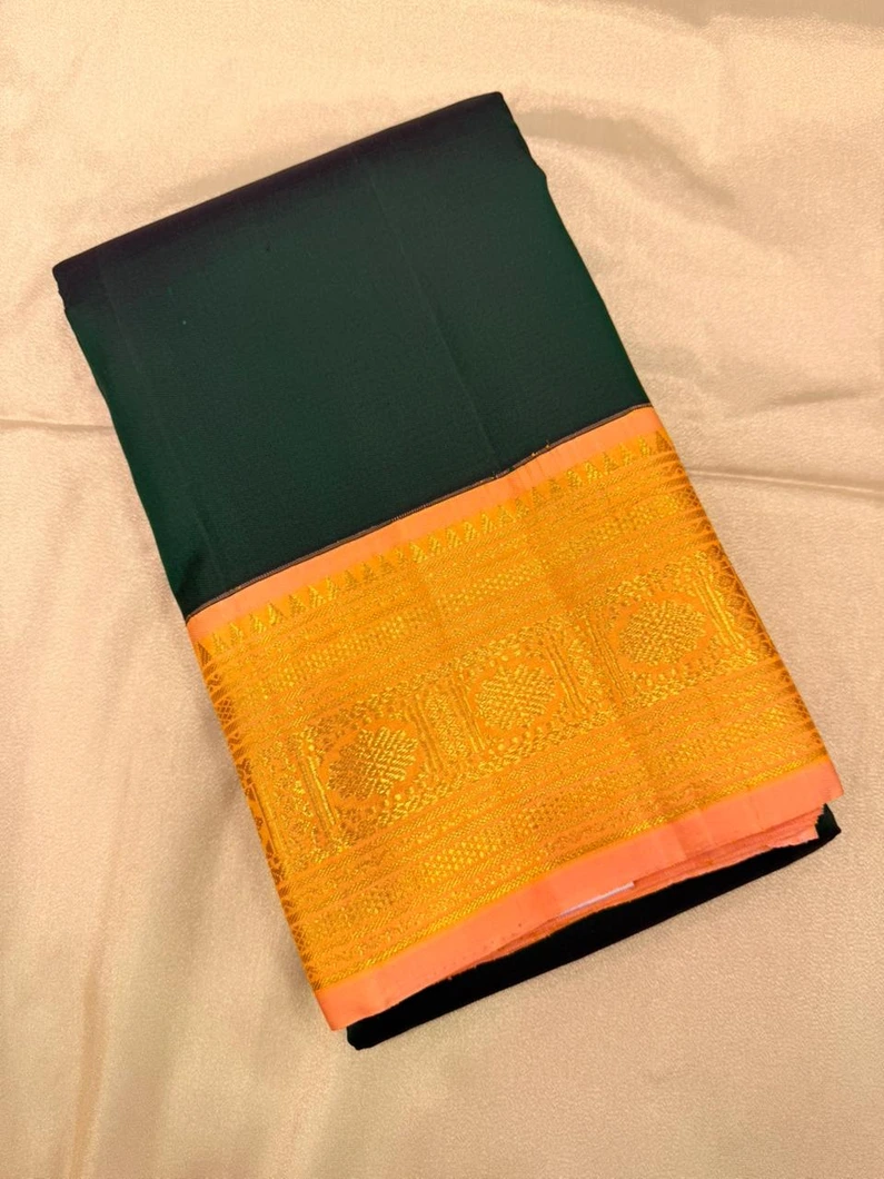 pure-kanchi-silk-saree-bottle-green-with-peach-broad-border-sw000001601-a