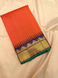 pure-kanchi-silk-saree-orange-with-tiny-checks-and-navy-blue-border-sw000001603-a