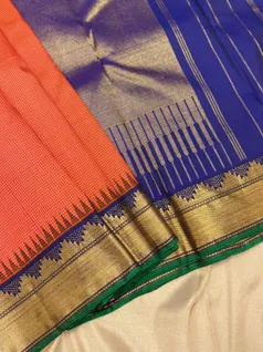 pure-kanchi-silk-saree-orange-with-tiny-checks-and-navy-blue-border-sw000001603-b