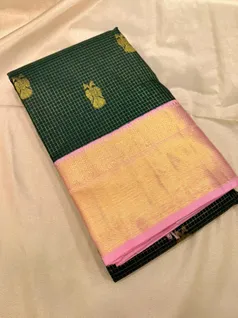 pure-kanchi-silk-saree-bottle-green-with-zari-checks-and-baby-pink-border-sw000001604-a