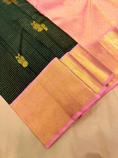 pure-kanchi-silk-saree-bottle-green-with-zari-checks-and-baby-pink-border-sw000001604-b