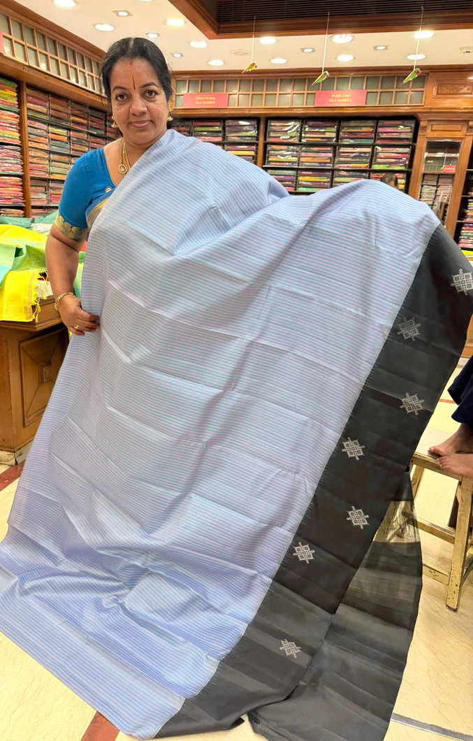 light-weight-silk-saree-blue-with-pink-tiny-checks-black-border-sw000001619-a