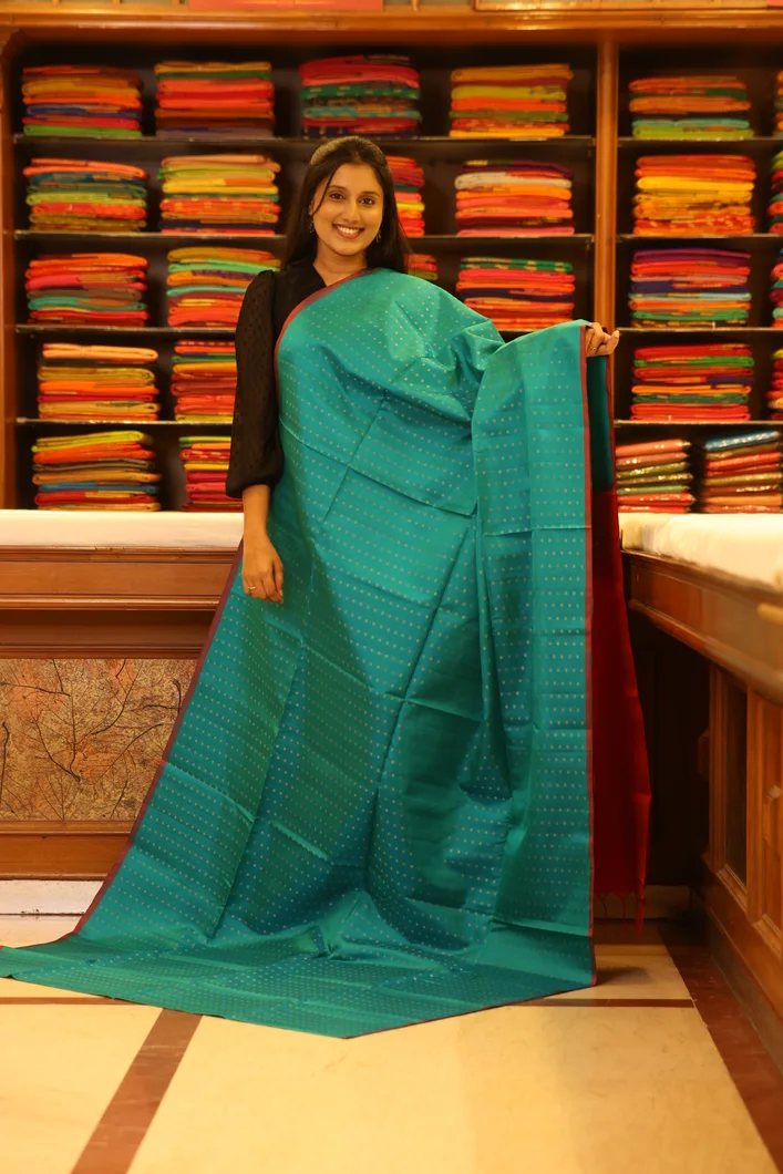 lightweight-silk-saree-teal-with-red-tiny-buttis-sw000001685-a