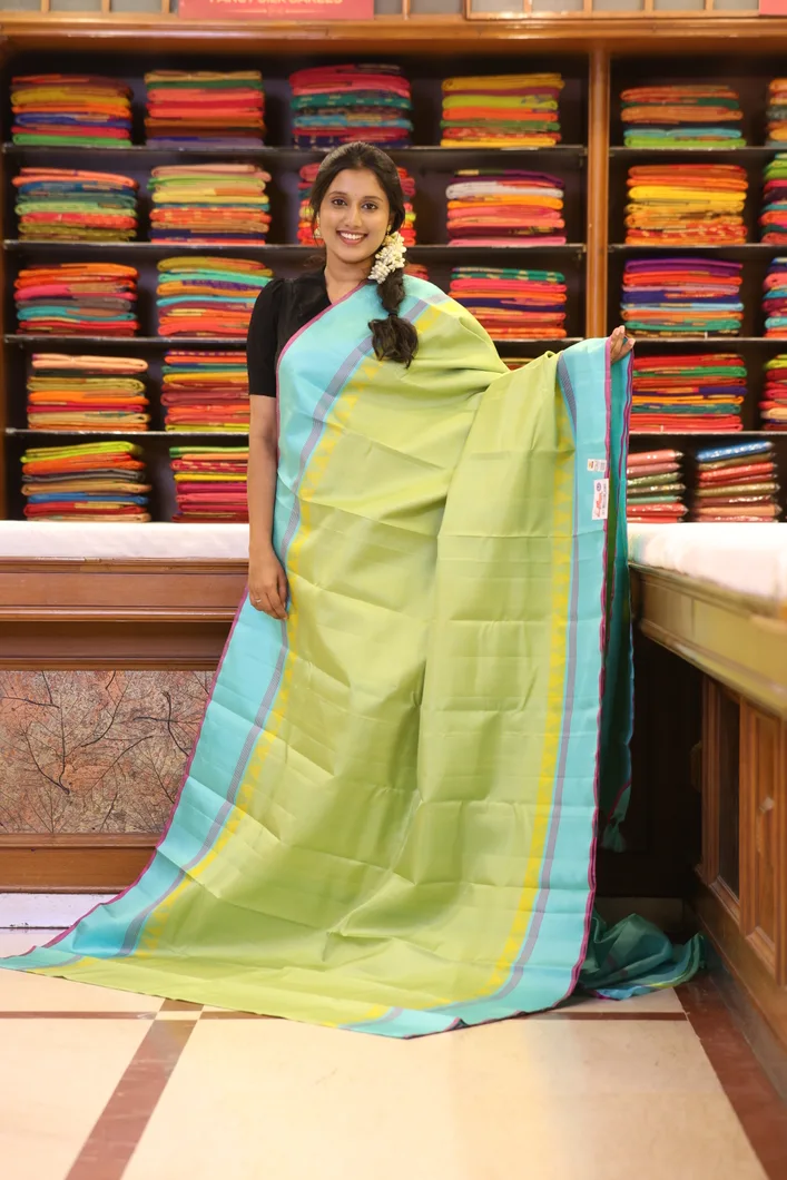 green-kanchi-silk-saree-with-yellow-tiny-checks-blue-thread-work-border-sw000001697-a