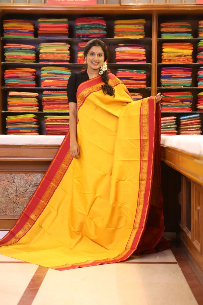 yellow-kanchi-silk-saree-with-maroon-rettai-pettu-thread-border-sw000001704-a
