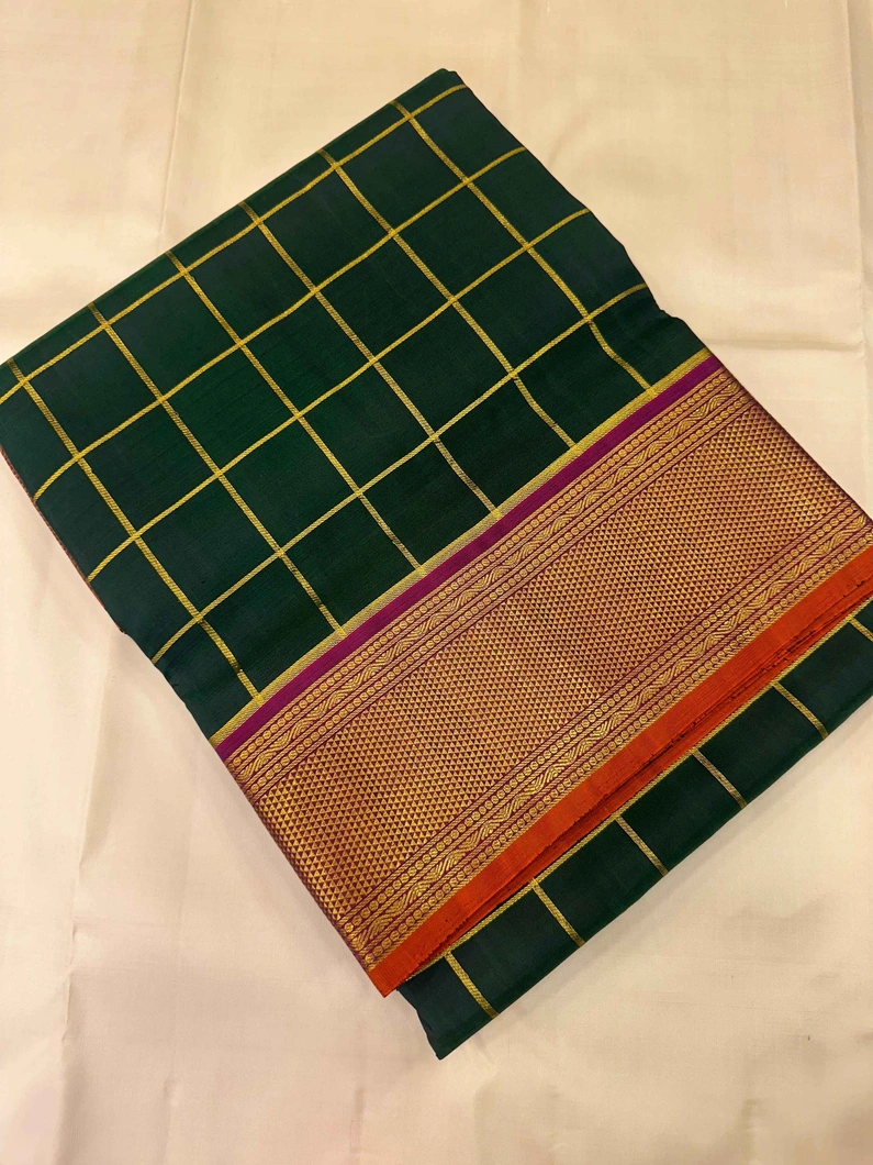 9-yards-bottle-green-saree-with-purple-and-golden-checks-sw00000236-a