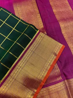 9-yards-bottle-green-saree-with-purple-and-golden-checks-sw00000236-b