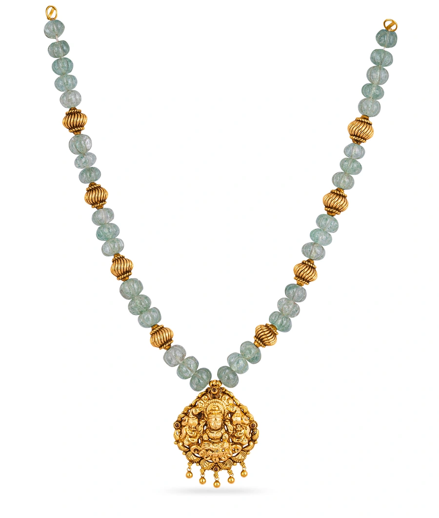 gold-plated-necklace-with-green-stone-beads-and-goddess-lakshmi-pendant-abm0005-a