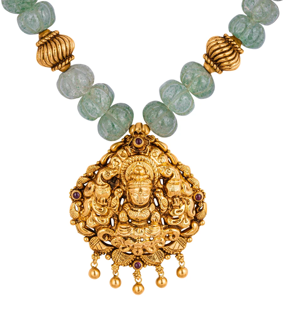gold-plated-necklace-with-green-stone-beads-and-goddess-lakshmi-pendant-abm0005-b