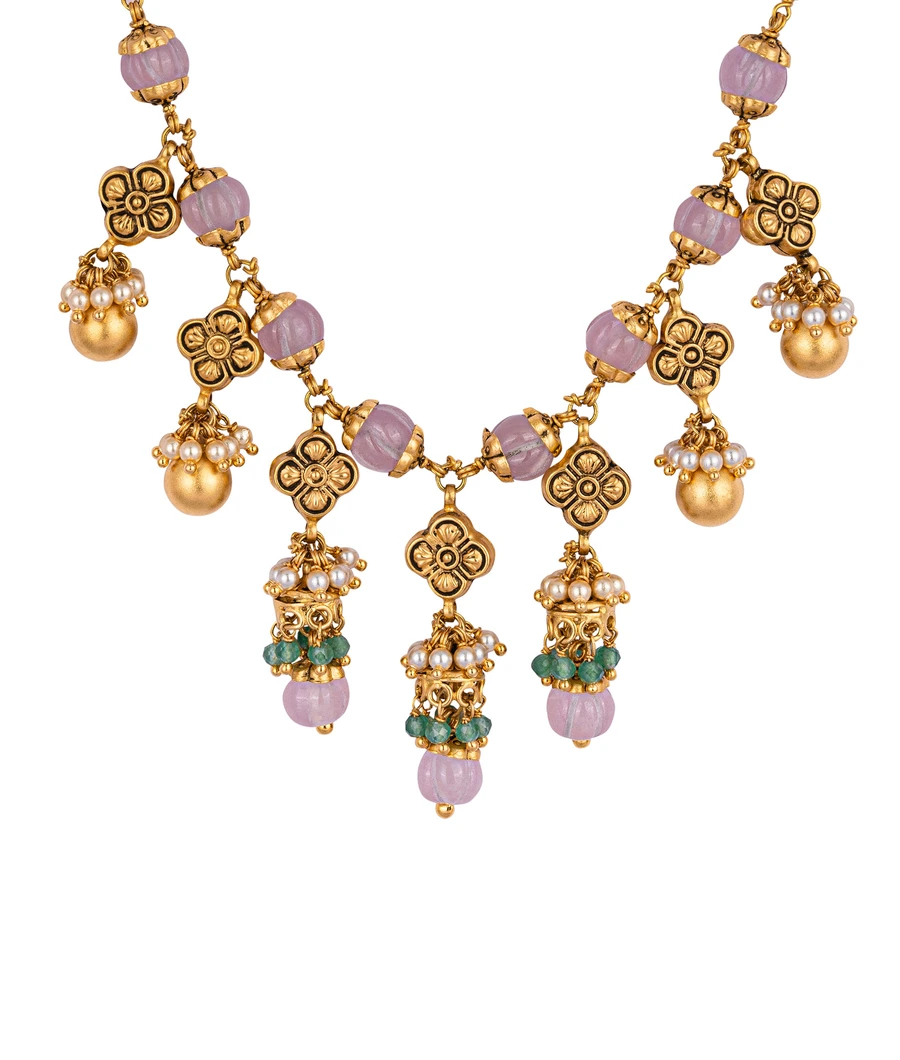 gold-plated-necklace-with-pink-stone-beads-and-pearl-chain-abm0011-b